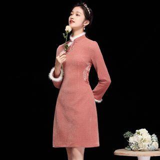 Traditional Chinese Long-sleeve Floral Embroidered Qipao Dress