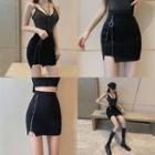 High-waist Zip Mini Pencil Skirt