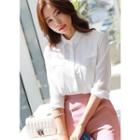 Hidden-button Faux-pearl Detail Shirt