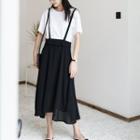 High Waist Midi Suspender Skirt
