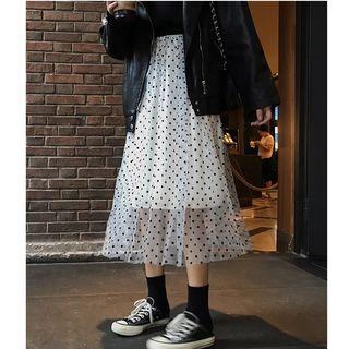 Polka Dot Midi A-line Mesh Skirt