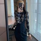 Set: Mock Neck Flower Print Top + Suspender Dress