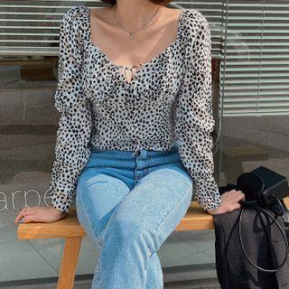 Tie-neck Shirred Leopard Crop Top