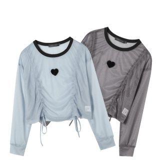 Long-sleeve Heart Applique Drawstring T-shirt