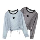 Long-sleeve Heart Applique Drawstring T-shirt
