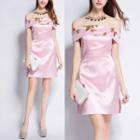 Off Shoulder Floral Embroidered Cocktail Dress