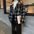 Fleece Buttoned Plaid Jacket As Shown In Figure - One Size