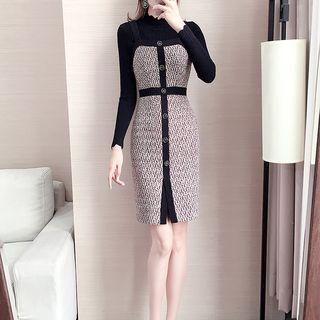 Set: Tweed Jumper Dress + Mock Neck Knit Dress / Jumper Dress