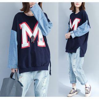 Letter M Sweatshirt Navy Blue - One Size