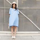Contrast-trim Boxy-fit Denim Dress