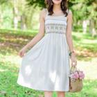 Embroidered Spaghetti Strap A-line Dress / Open-front Jacket