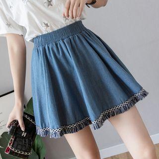 Fringed Hem A-line Skirt