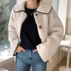 Contrast-stitch Sherpa-fleece Boxy Jacket Ivory - One Size