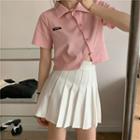 Short-sleeve Button-up Top / Pleated Skirt