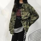 Camouflage Long-sleeve Loose-fit Jacket As Figure - One Size