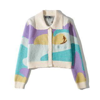 Surfer Printed Cardigan Purple - Free Size