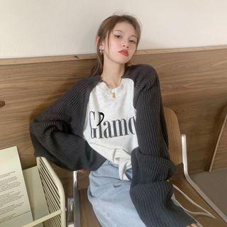 Mock Two Piece Two-tone Letter Print Sweatshirt