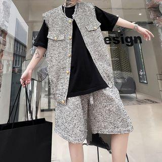 Set: Gingham Tweed Vest + Wide Leg Shorts