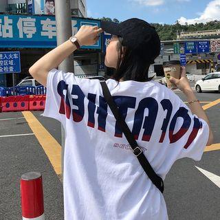 Elbow-sleeve Letter Oversize T-shirt White - One Size