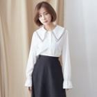 Collared Bell-sleeve Blouse White - One Size