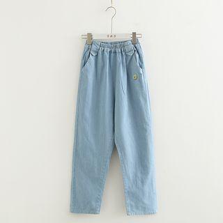 Avocado Embroidered Striped Straight-cut Jeans
