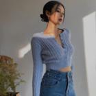 Cable-knit Button-down Crop Top In 5 Colors