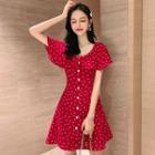 Short-sleeve Heart Pattern Mini A-line Dress
