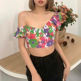 Off-shoulder Flower Print Cropped Top