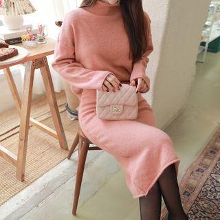 Knit Set: Mock-neck Top + Midi Skirt