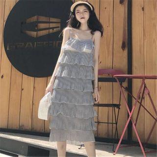 Spaghetti-strap Striped Tiered Dress