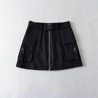 Zip-up Mini A-line Cargo Skirt