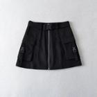 Zip-up Mini A-line Cargo Skirt