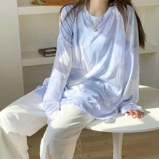 Tie-dyed Long-sleeve T-shirt Sky Blue - One Size