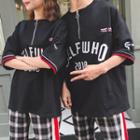 Couple Matching Lettering Elbow-sleeve T-shirt / Cropped Plaid Pants