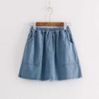 Fray-hem Denim A-line Skirt