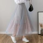 Tiered Overlay Chiffon A-line Midi Skirt
