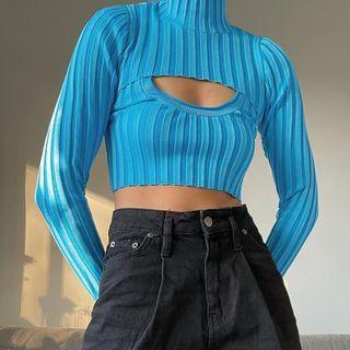 Set: Turtleneck Cropped Sweater + Sleeveless Knit Crop Top