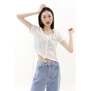 Diagonal Tie-hem Cropped Cardigan