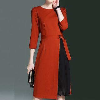 Mesh Panel 3/4 Sleeve Midi Dress