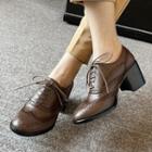 Block Heel Lace Up Short Shoes