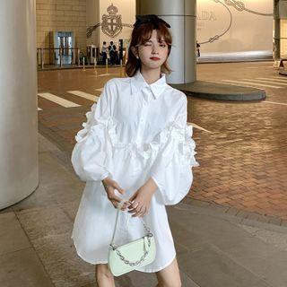 Balloon-sleeve Ruffled Shirt White - One Size