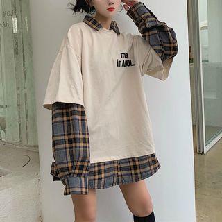 Mock Two-piece Panel Plaid Sweatshirt