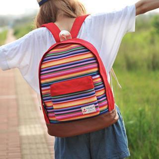 Striped Panel Canvas Backpack