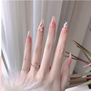 Bow Faux Nail Tips X34 - Pink & White - One Size