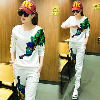 Set : Sequined Long-sleeve Sweatshirt + Sweatpants