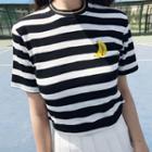 Banana Embroidered Striped Short-sleeve T-shirt