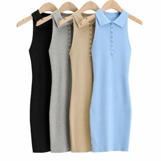 Sleeveless Knit Mini Bodycon Polo Dress
