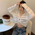 Drawstring Cut-out Knit Cropped Top