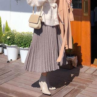 Wool Blend Long Accordion-pleat Skirt