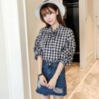 Long-sleeve Tie-neck Check Blouse